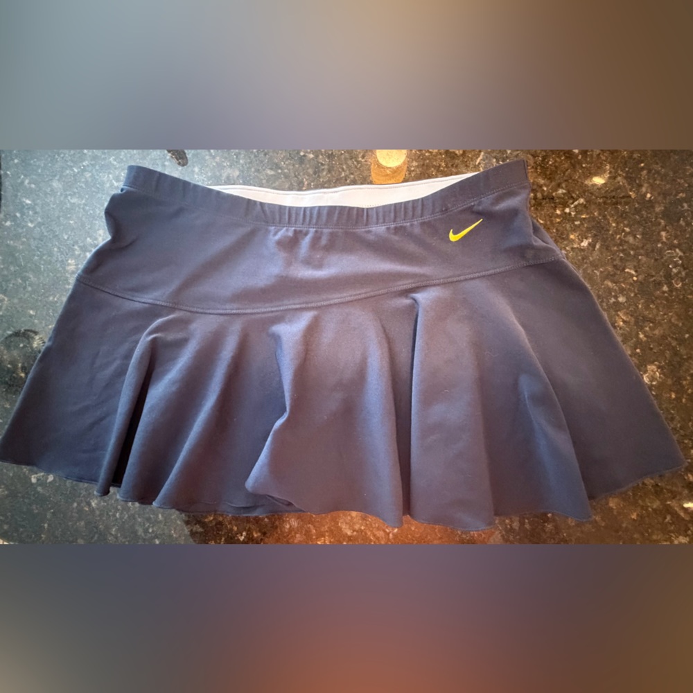 NWT Y2K Nike Serena Williams Navy Tennis Skirt with Yellow Swoosh Size M